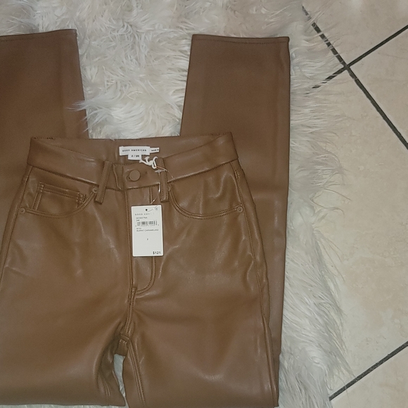 Good American Tan Faux Leather Trousers - Picture 1 of 9